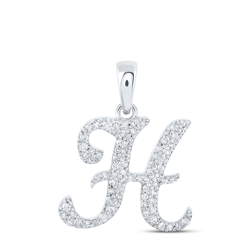 0.18 Ctw Natural Diamond Cursive Initial Letter H Pendant in 10k White Gold