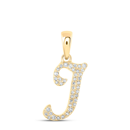 0.13 Ctw Natural Diamond Cursive Initial Letter J Pendant in 10k Yellow Gold