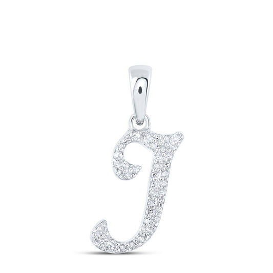 0.13 Ctw Natural Diamond Cursive Initial Letter J Pendant in 10k White Gold