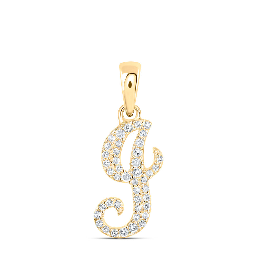 0.14 Ctw Natural Diamond Cursive Initial Letter I Pendant in 10k Yellow Gold