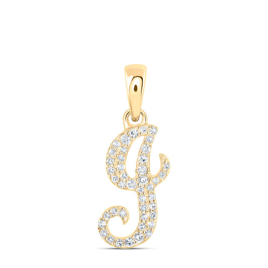 0.14 Ctw Natural Diamond Cursive Initial Letter I Pendant in 10k Yellow Gold