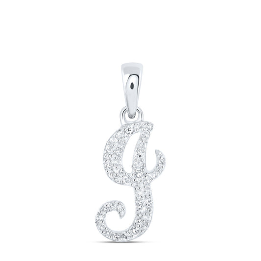 0.14 Ctw Natural Diamond Cursive Initial Letter I Pendant in 10k White Gold