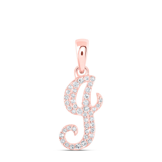 0.14 Ctw Natural Diamond Cursive Initial Letter I Pendant in 10k Rose Gold