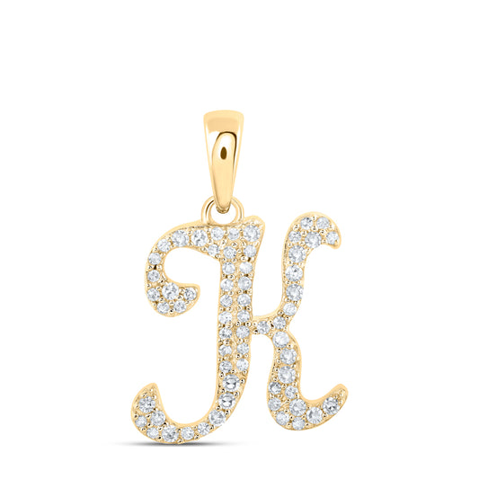 0.2 Ctw Natural Diamond Cursive Initial Letter K Pendant in 10k Yellow Gold