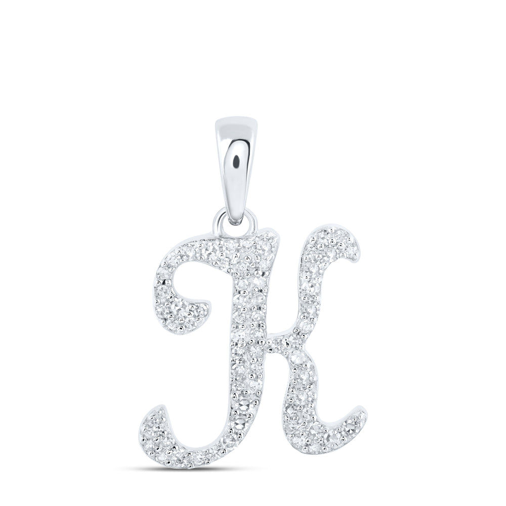 0.2 Ctw Natural Diamond Cursive Initial Letter K Pendant in 10k White Gold
