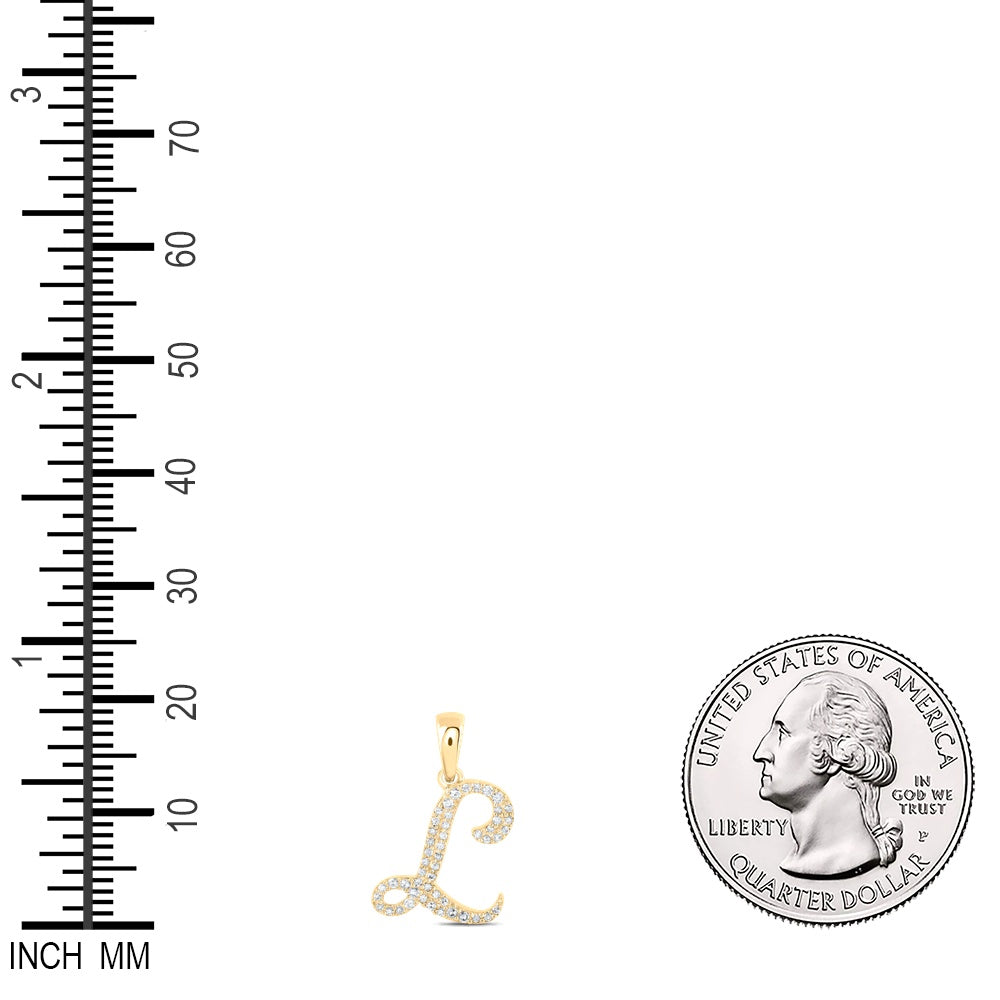 0.12 Ctw Natural Diamond Cursive Initial Letter L Pendant in 10k Yellow Gold
