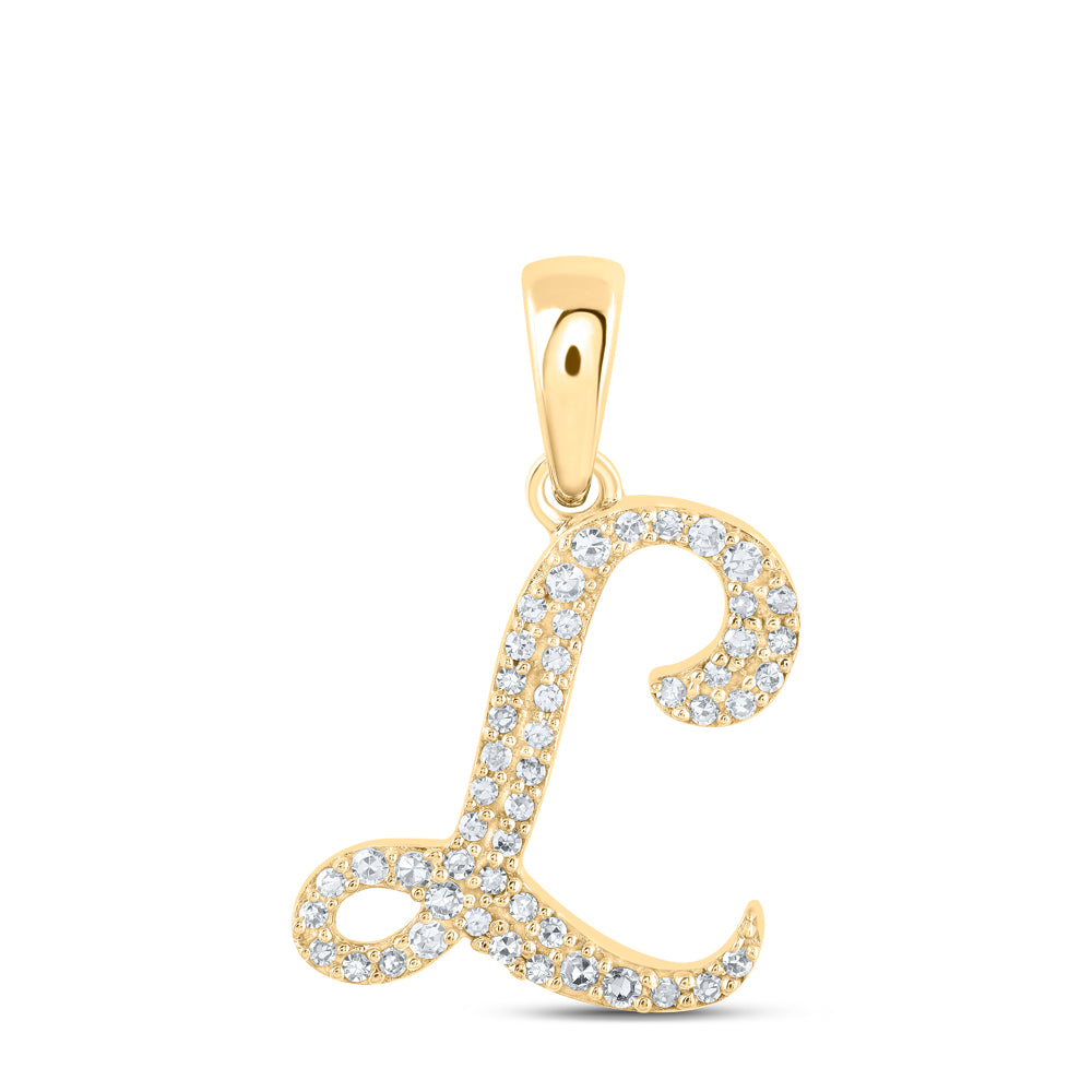0.12 Ctw Natural Diamond Cursive Initial Letter L Pendant in 10k Yellow Gold