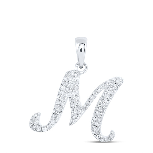 0.18 Ctw Natural Diamond Cursive Initial Letter M Pendant in 10k White Gold