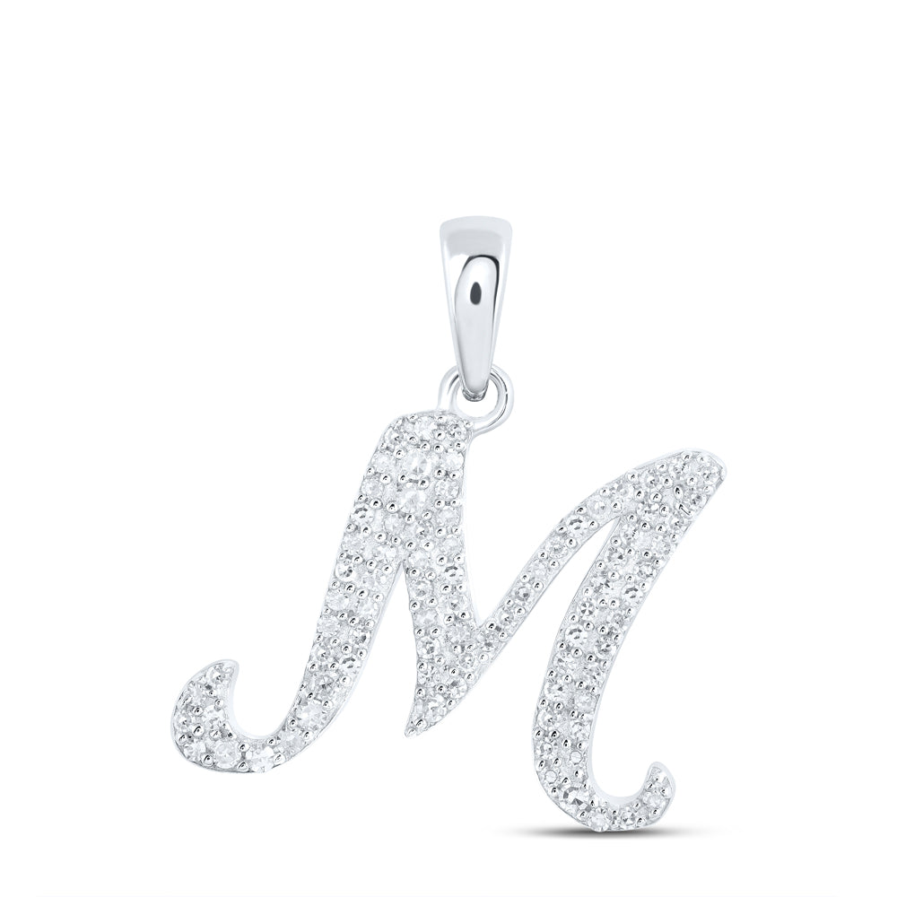 0.18 Ctw Natural Diamond Cursive Initial Letter M Pendant in 10k White Gold