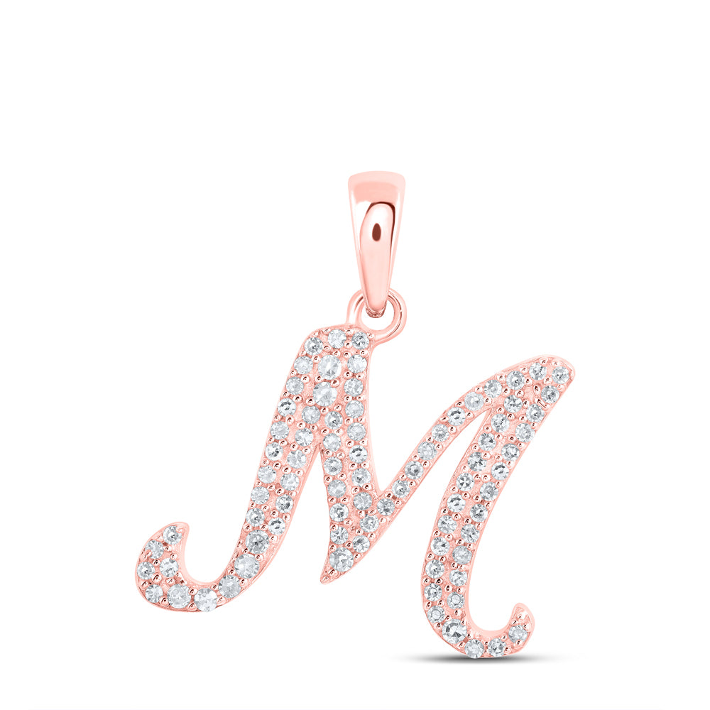 0.18 Ctw Natural Diamond Cursive Initial Letter M Pendant in 10k Rose Gold