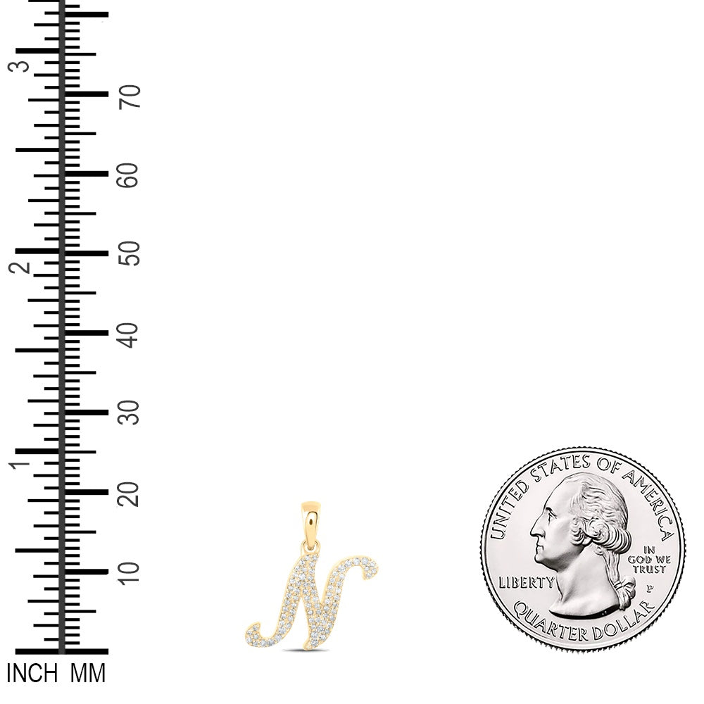 0.17 Ctw Natural Diamond Cursive Initial Letter N Pendant in 10k Yellow Gold