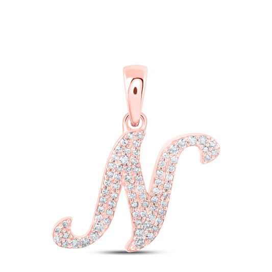 0.17 Ctw Natural Diamond Cursive Initial Letter N Pendant in 10k Rose Gold