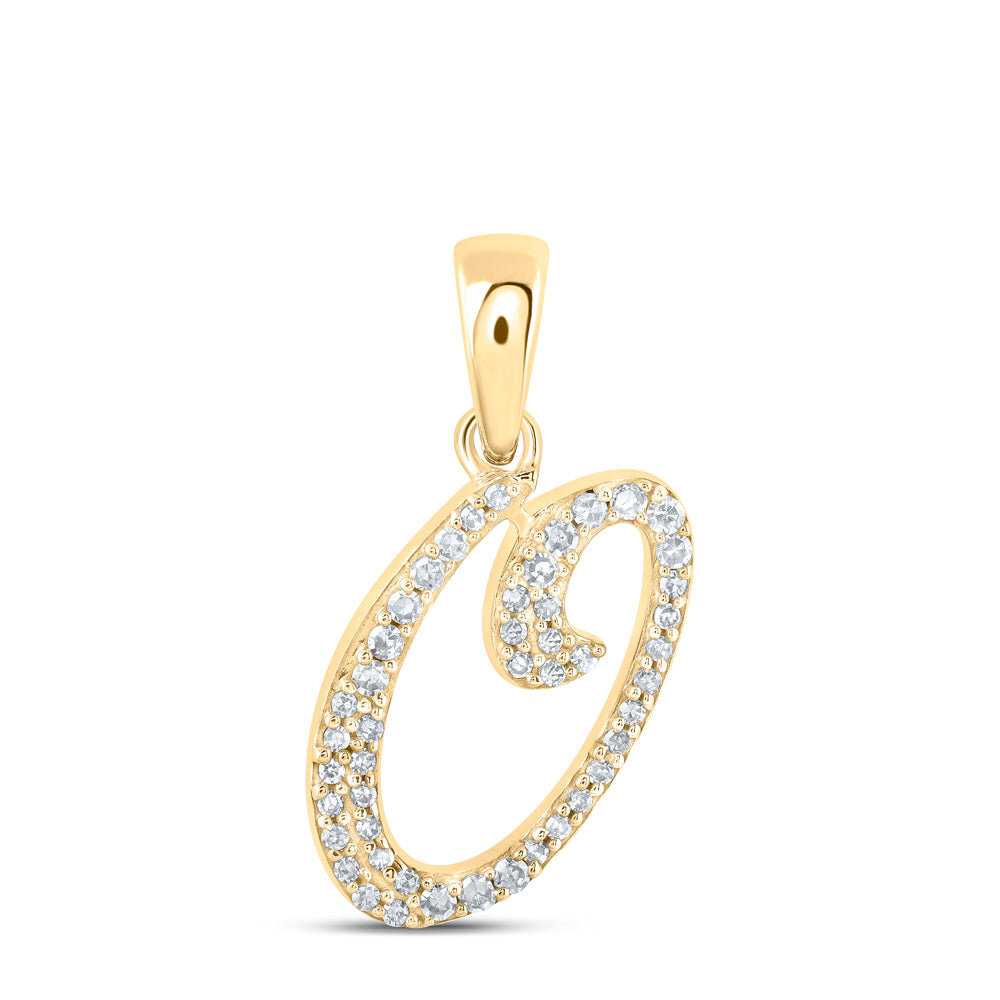 0.12 Ctw Natural Diamond Cursive Initial Letter O Pendant in 10k Yellow Gold