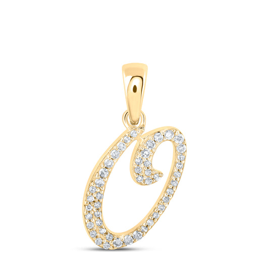 0.12 Ctw Natural Diamond Cursive Initial Letter O Pendant in 10k Yellow Gold