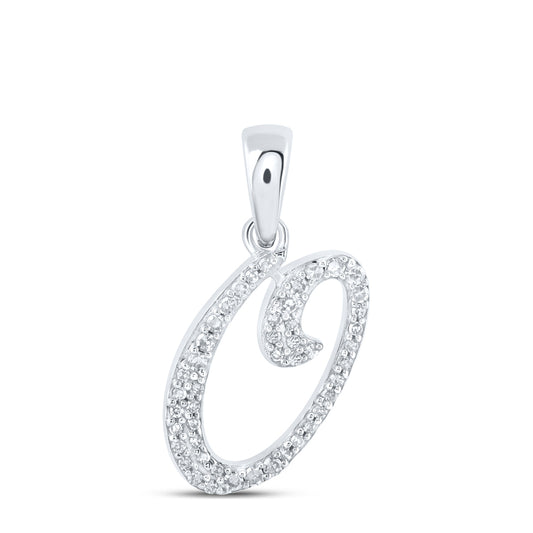 0.12 Ctw Natural Diamond Cursive Initial Letter O Pendant in 10k White Gold