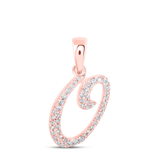 0.12 Ctw Natural Diamond Cursive Initial Letter O Pendant in 10k Rose Gold