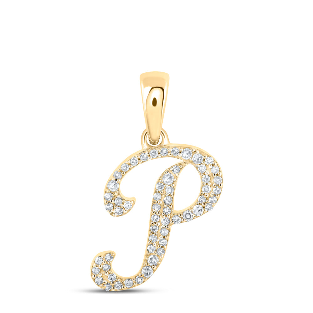 0.13 Ctw Natural Diamond Cursive Initial Letter P Pendant in 10k Yellow Gold
