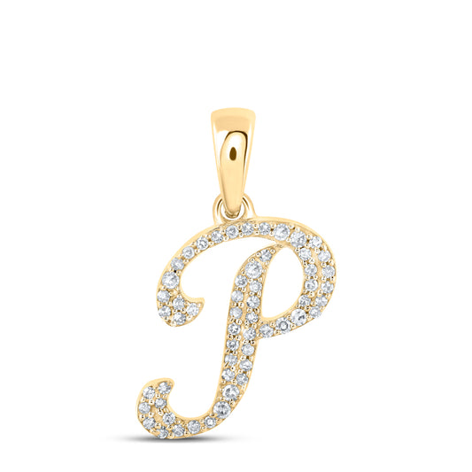 0.13 Ctw Natural Diamond Cursive Initial Letter P Pendant in 10k Yellow Gold