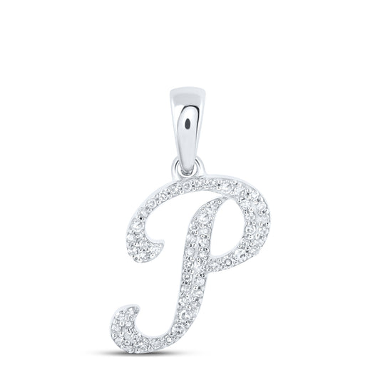 0.13 Ctw Natural Diamond Cursive Initial Letter P Pendant in 10k White Gold