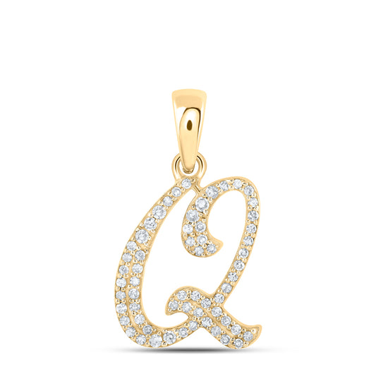 0.14 Ctw Natural Diamond Cursive Initial Letter Q Pendant in 10k Yellow Gold
