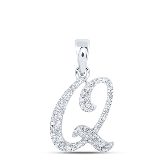 0.14 Ctw Natural Diamond Cursive Initial Letter Q Pendant in 10k White Gold