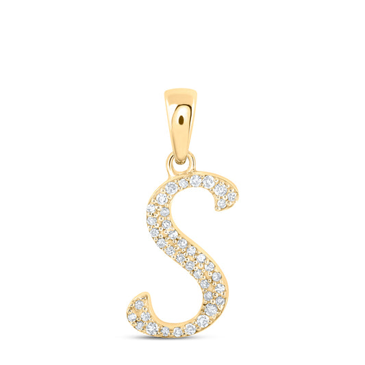 0.1 Ctw Natural Diamond Cursive Initial Letter S Pendant in 10k Yellow Gold