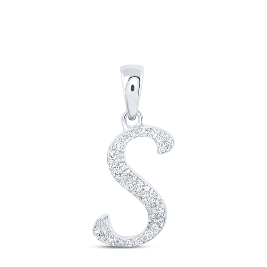 0.1 Ctw Natural Diamond Cursive Initial Letter S Pendant in 10k White Gold
