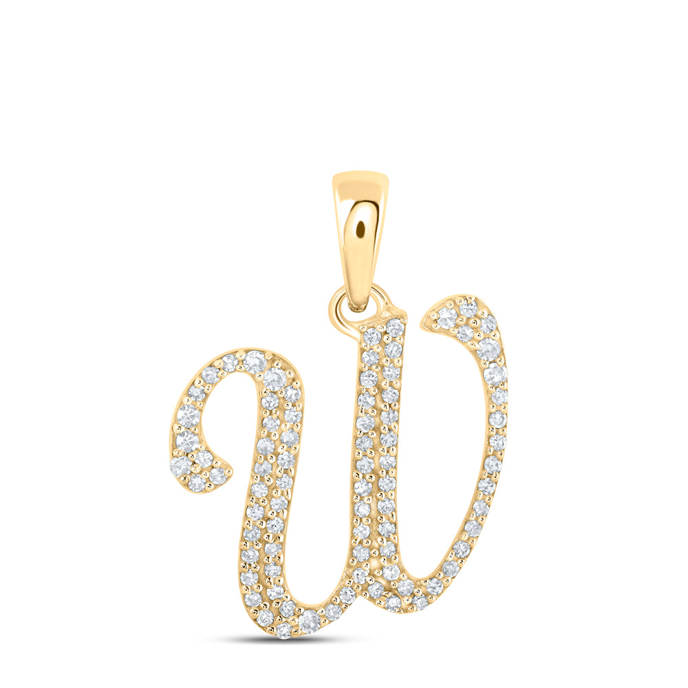 0.18 Ctw Natural Diamond Cursive Initial Letter W Pendant in 10k Yellow Gold
