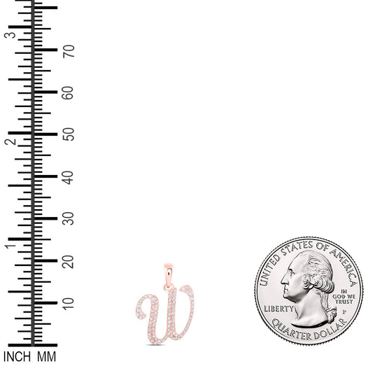0.18 Ctw Natural Diamond Cursive Initial Letter W Pendant in 10k Rose Gold