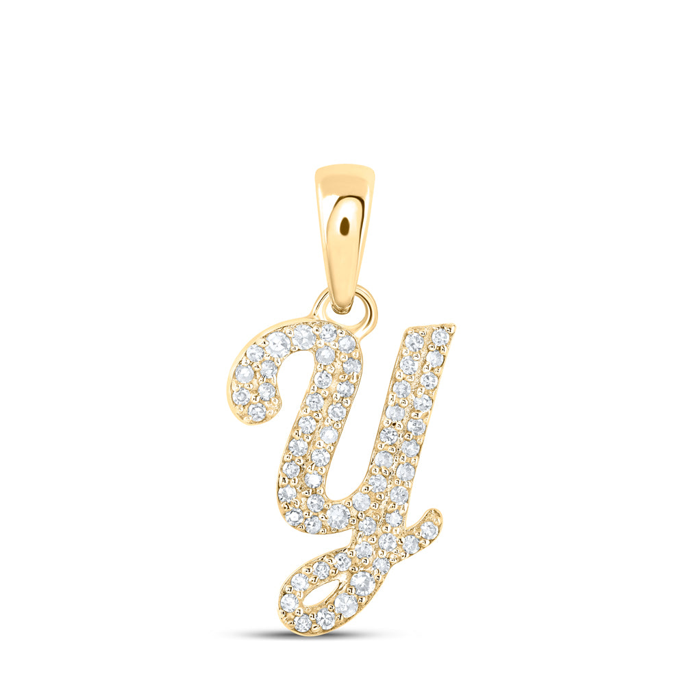 0.19 Ctw Natural Diamond Hiphop Initial Letter Y Pendant in 10k Yellow Gold
