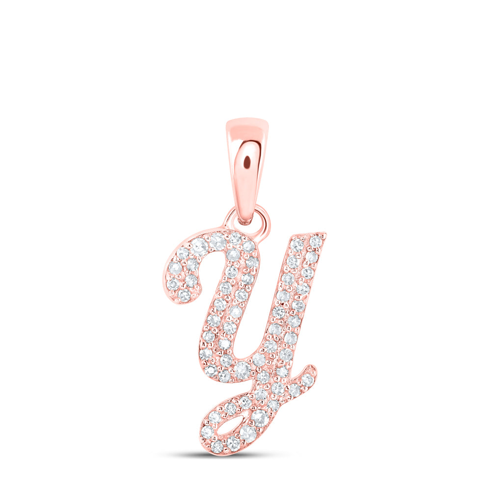 0.19 Ctw Natural Diamond Hiphop Initial Letter Y Pendant in 10k Rose Gold