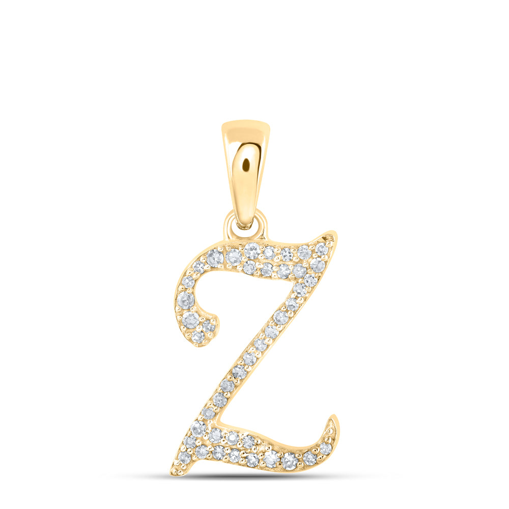 0.1 Ctw Natural Diamond Cursive Initial Letter Z Pendant in 10k Yellow Gold