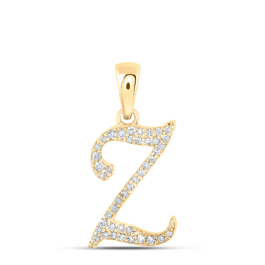 0.1 Ctw Natural Diamond Cursive Initial Letter Z Pendant in 10k Yellow Gold