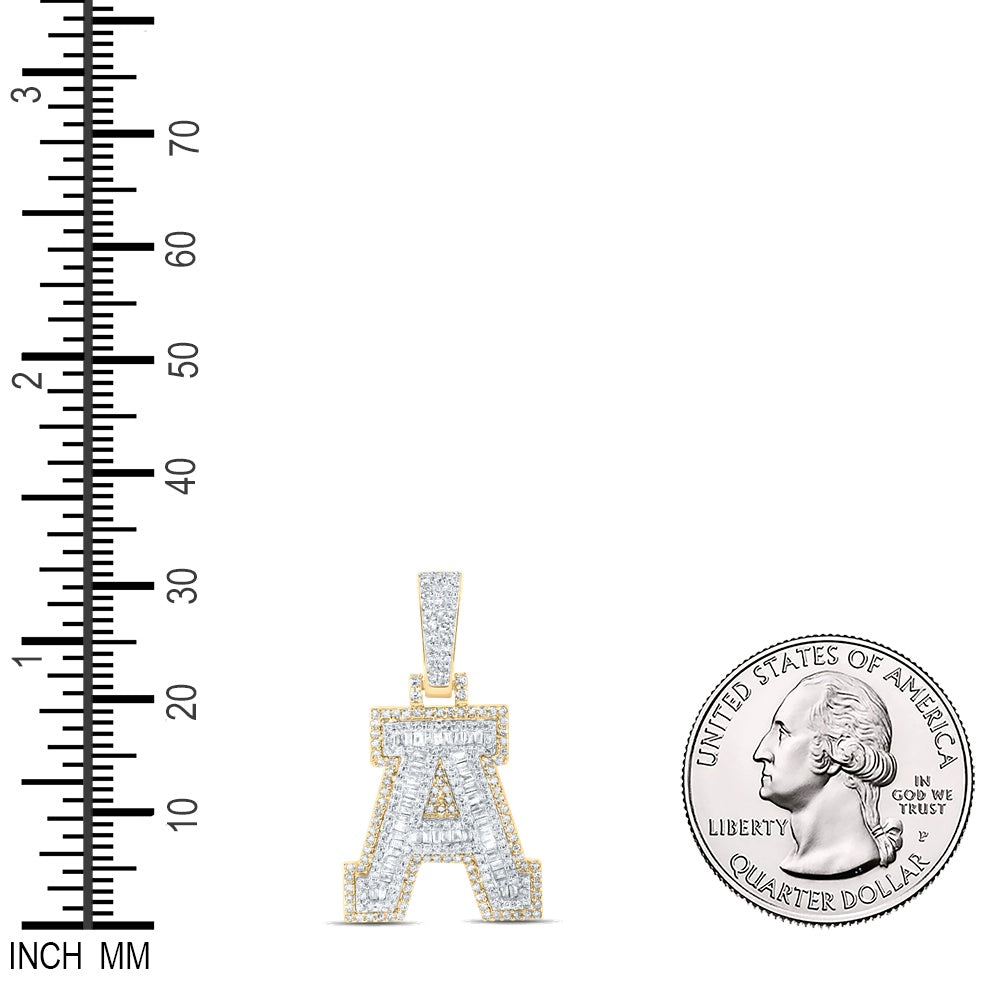 0.66 Ctw Natural Diamond Hiphop Initial Letter A Pendant in 10k Yellow Gold