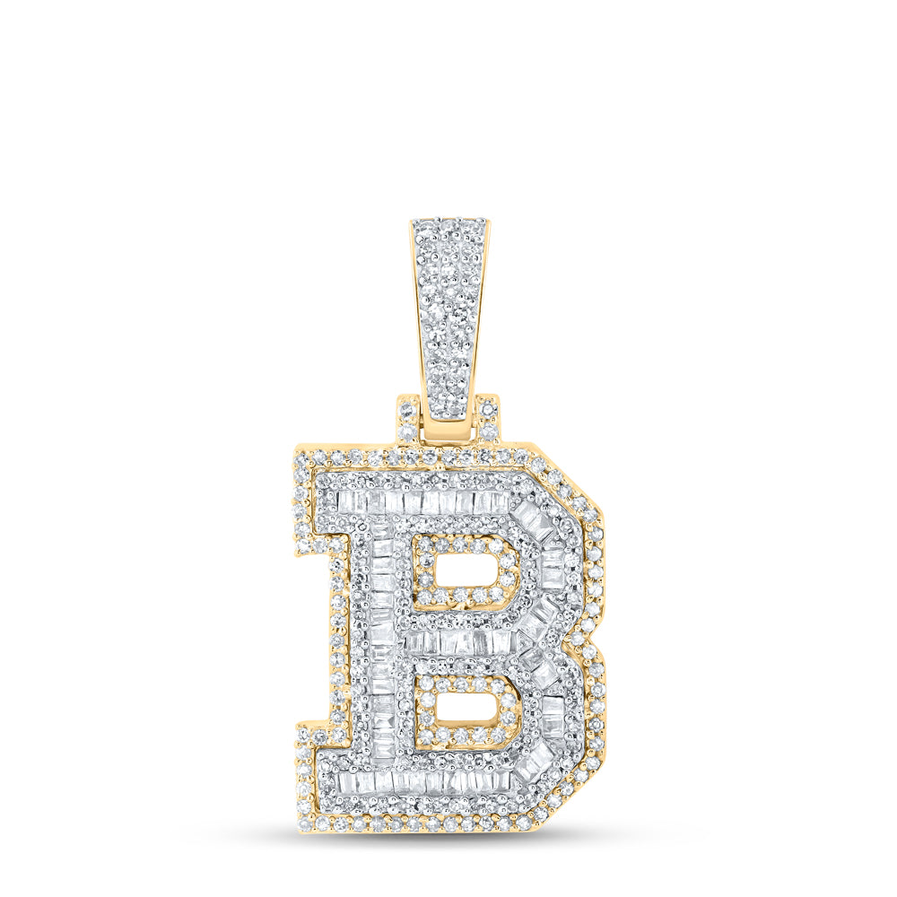 0.72 Ctw Natural Diamond Block Letter Initial B Pendant in 10k Yellow Gold