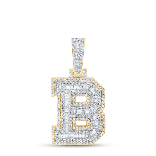 0.72 Ctw Natural Diamond Block Letter Initial B Pendant in 10k Yellow Gold