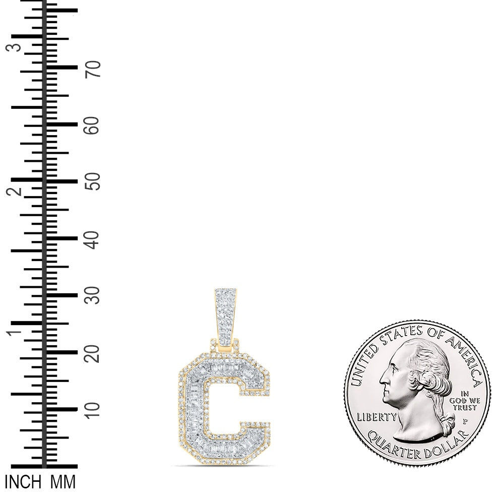 0.56 Ctw Natural Diamond Hiphop Initial Letter C Pendant in 10k Yellow Gold