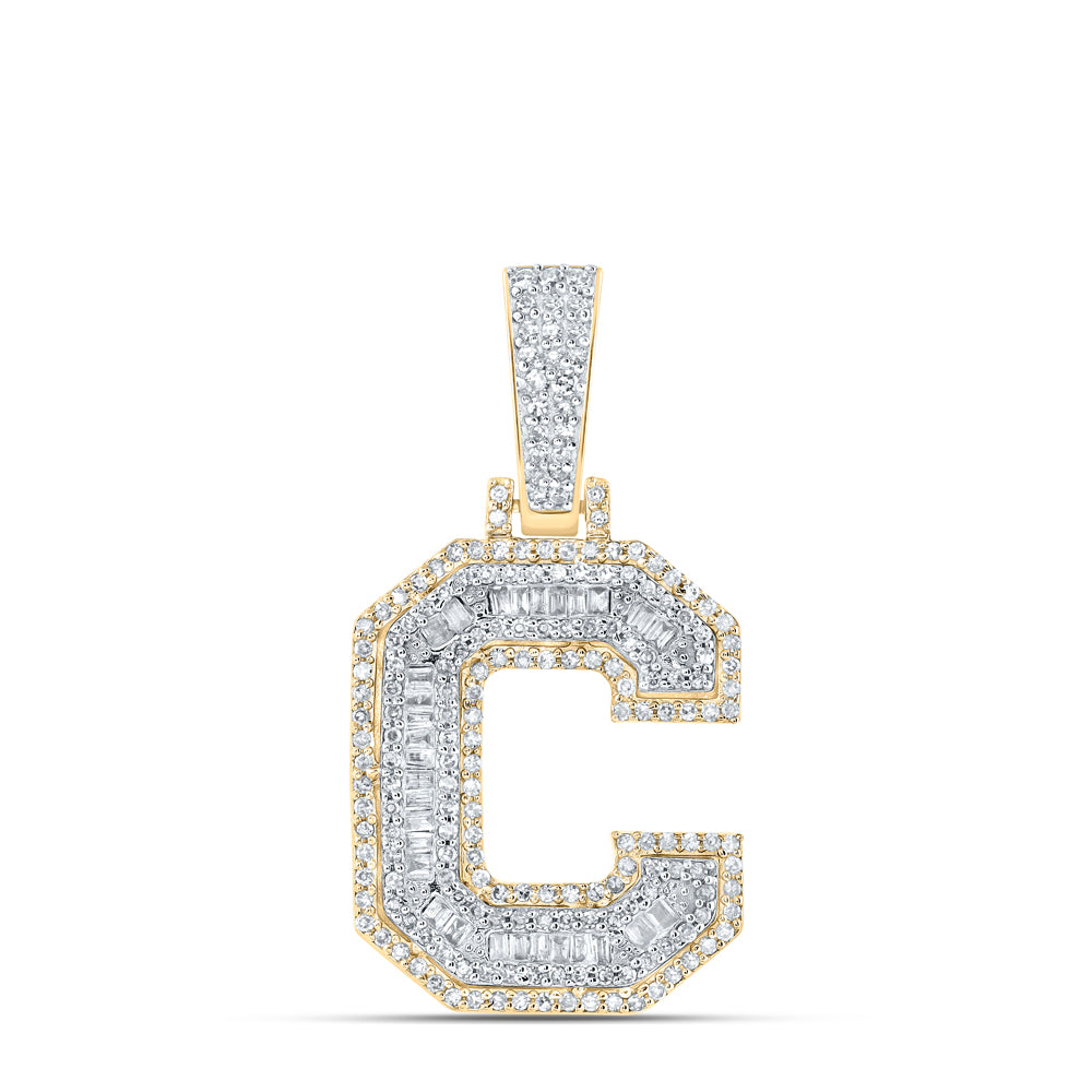 0.56 Ctw Natural Diamond Hiphop Initial Letter C Pendant in 10k Yellow Gold