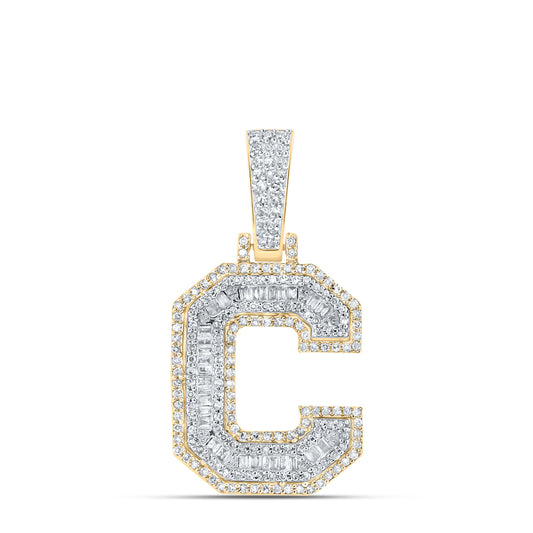 0.56 Ctw Natural Diamond Hiphop Initial Letter C Pendant in 10k Yellow Gold