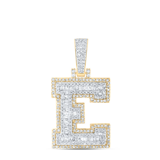 0.69 Ctw Natural Diamond Hiphop Initial Letter E Pendant in 10k Yellow Gold