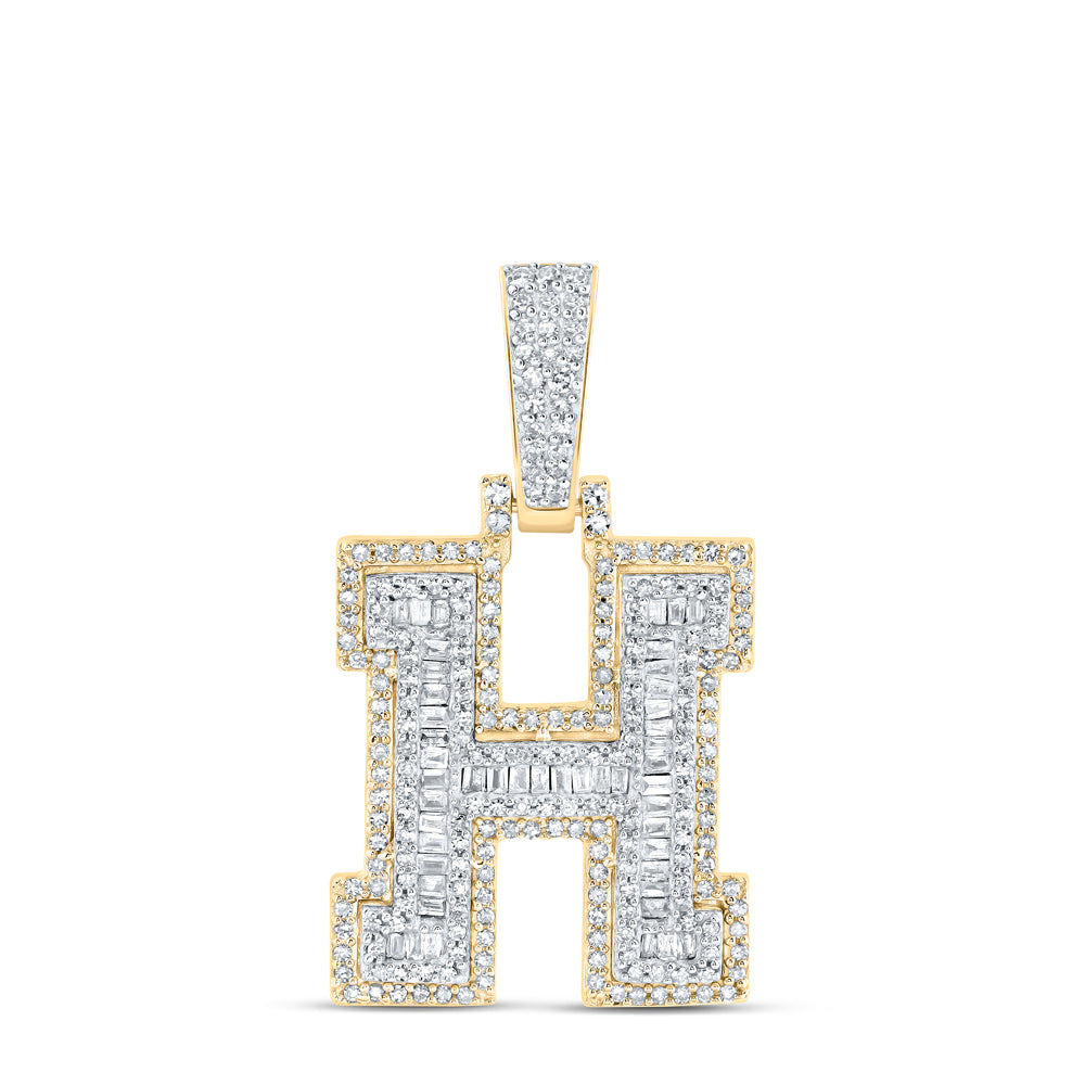 0.66 Ctw Natural Diamond Hiphop Initial Letter H Pendant in 10k Yellow Gold