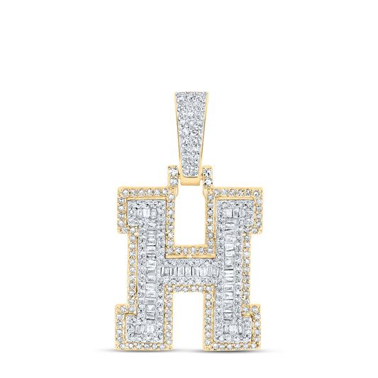 0.66 Ctw Natural Diamond Hiphop Initial Letter H Pendant in 10k Yellow Gold