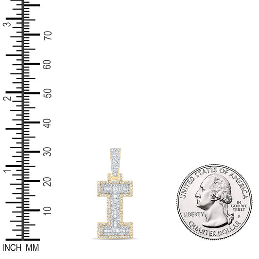 0.52 Ctw Natural Diamond Hiphop Initial Letter I Pendant in 10k Yellow Gold
