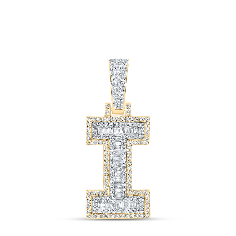 0.52 Ctw Natural Diamond Hiphop Initial Letter I Pendant in 10k Yellow Gold