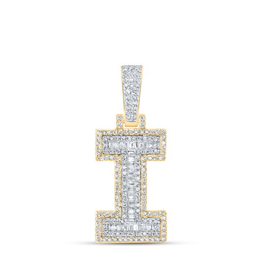 0.52 Ctw Natural Diamond Hiphop Initial Letter I Pendant in 10k Yellow Gold