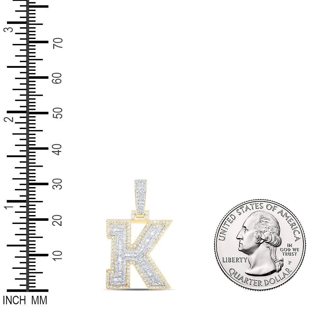 0.64 Ctw Natural Diamond Hiphop Initial Letter K Pendant in 10k Yellow Gold