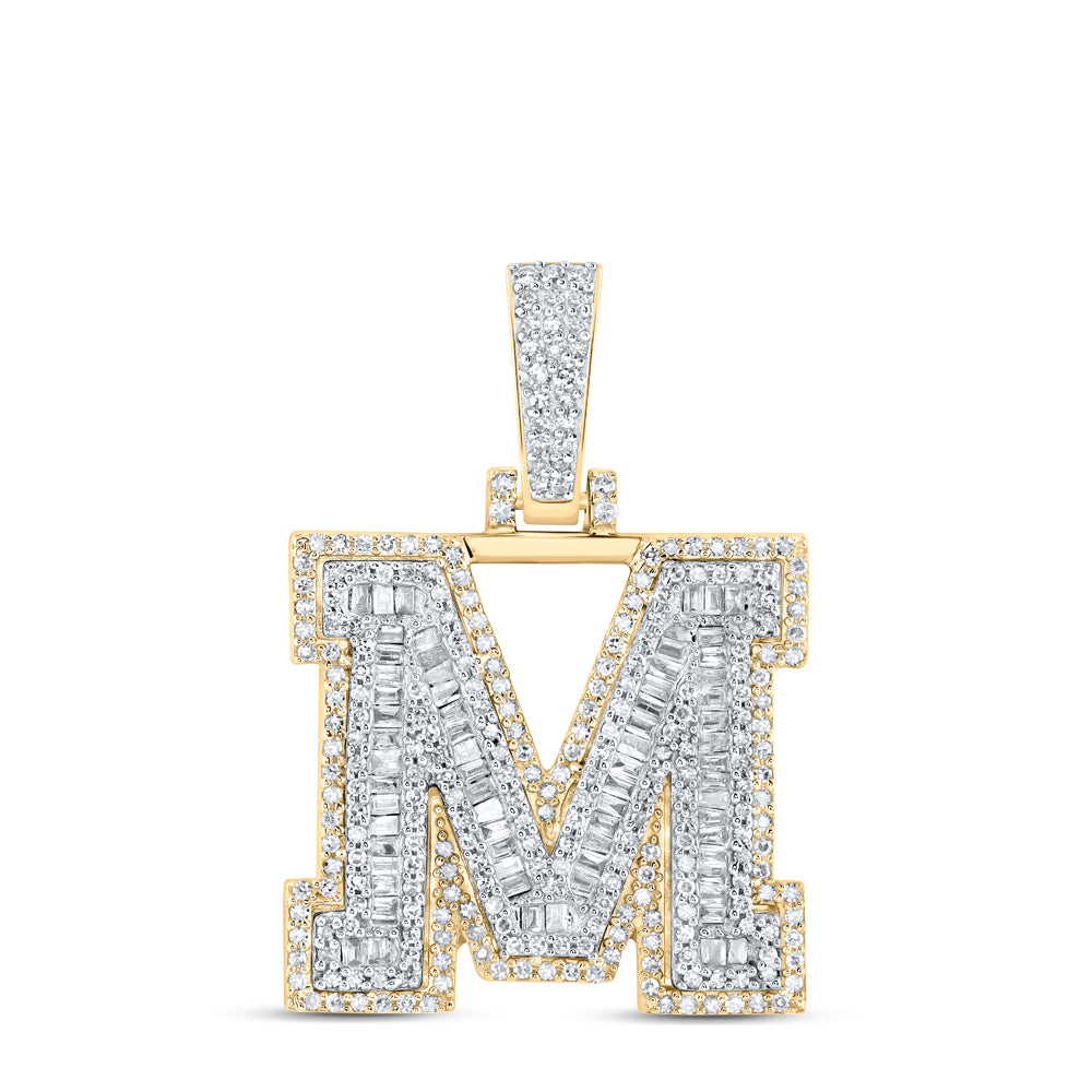 0.85 Ctw Natural Diamond Hiphop Initial Letter M Pendant in 10k Yellow Gold