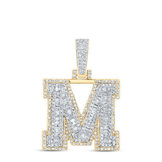 0.85 Ctw Natural Diamond Hiphop Initial Letter M Pendant in 10k Yellow Gold