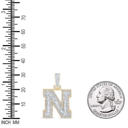 0.7 Ctw Natural Diamond Hiphop Initial Letter N Pendant in 10k Yellow Gold