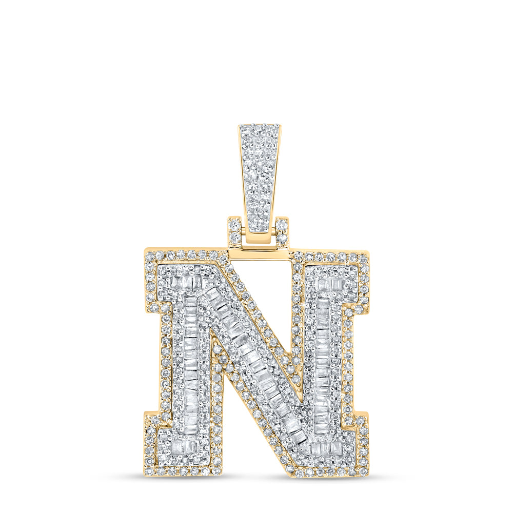 0.7 Ctw Natural Diamond Hiphop Initial Letter N Pendant in 10k Yellow Gold
